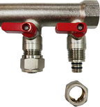 2 - 12 Loops Ball Valve Brass Pex Manifold 1" trunk for 1/2" Pex Tubing w/brackets