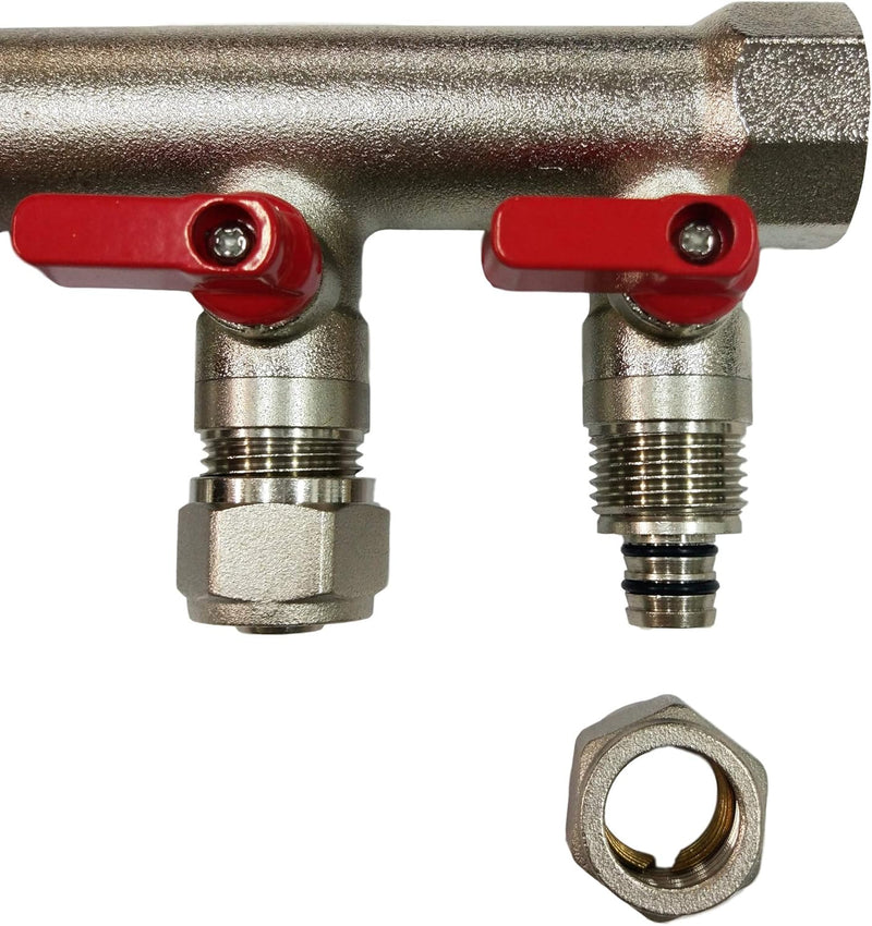 2 - 12 Loops Ball Valve Brass Pex Manifold 1" trunk for 1/2" Pex Tubing w/brackets
