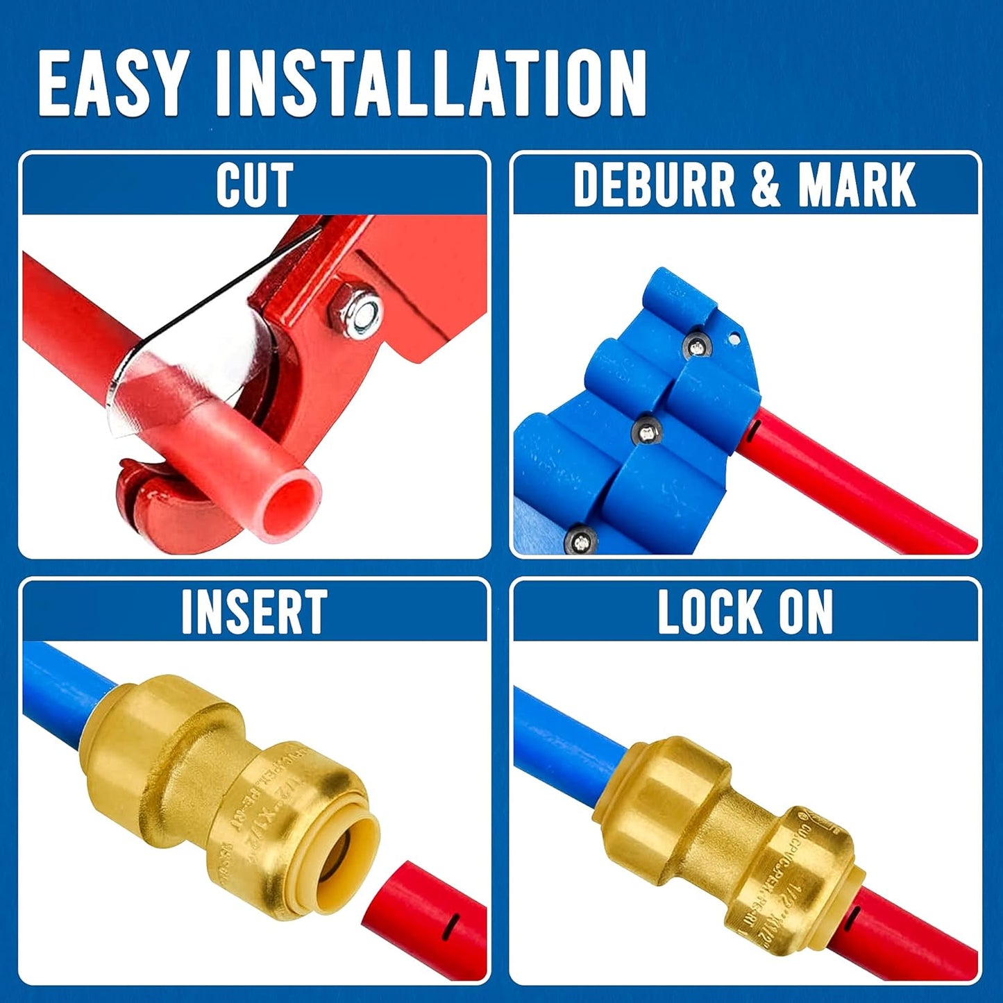 1/2" x 1/2" - 3/4" x 3/4" Pushfit Straight Coupling, PEX Brass Push-fit Coupling, Straight Coupling Push-Fit Fitting to Connect Pex, Push-to-Connect Plumbing Fittings for PEX, Copper, CPVC