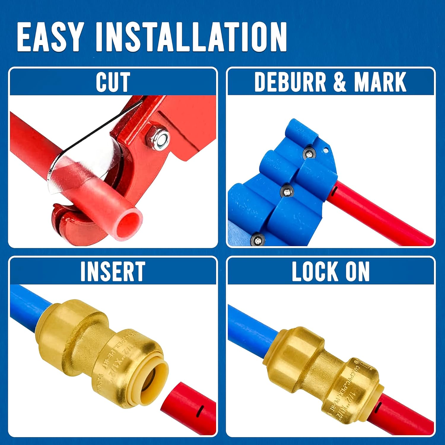 1/2" x 1/2" - 3/4" x 3/4" Pushfit Straight Coupling, PEX Brass Push-fit Coupling, Straight Coupling Push-Fit Fitting to Connect Pex, Push-to-Connect Plumbing Fittings for PEX, Copper, CPVC