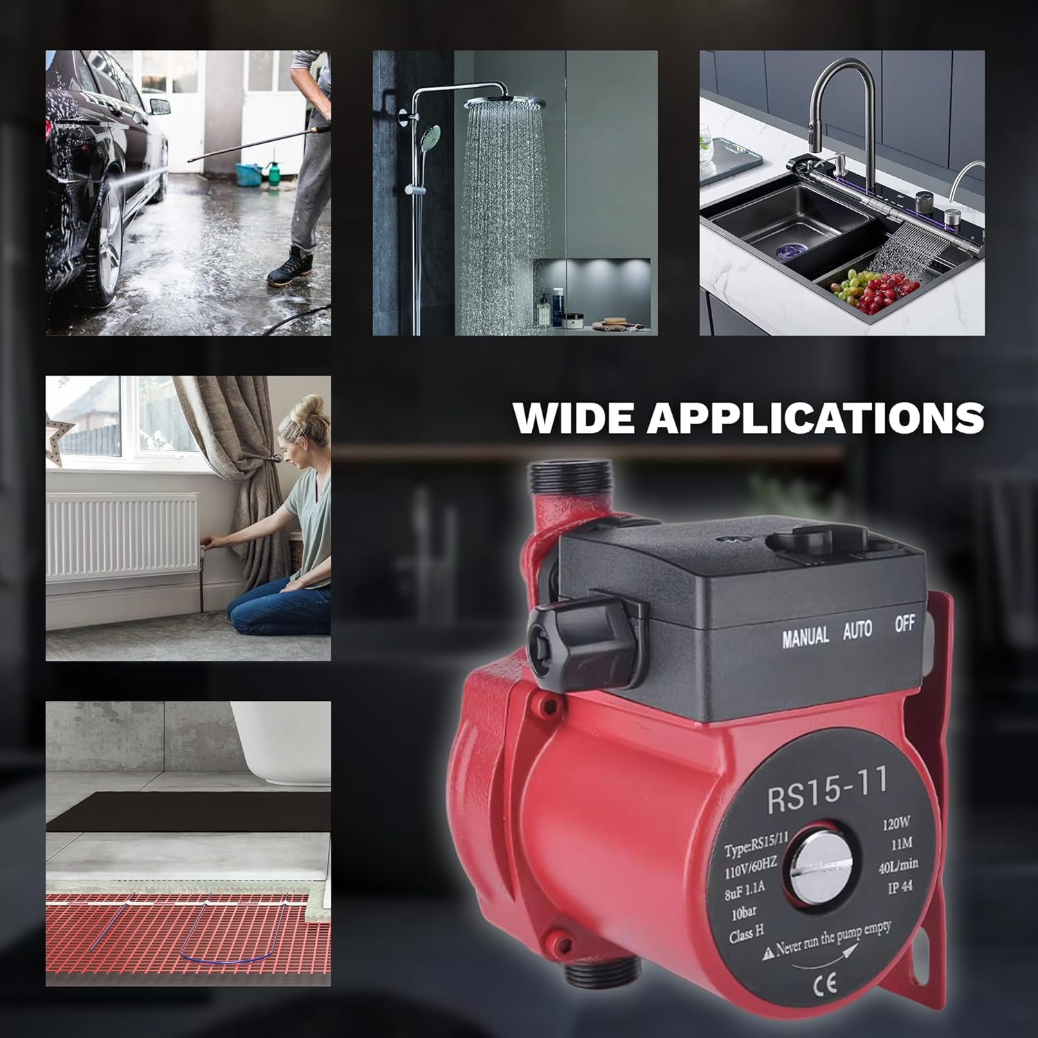 110V 150W Water Pressure Booster Pump Stainless Steel Hot Water Circulation Recirculating Pump 3/4 NPT for Floor Boiler Hot Water Heater System (DM15-110 Red)