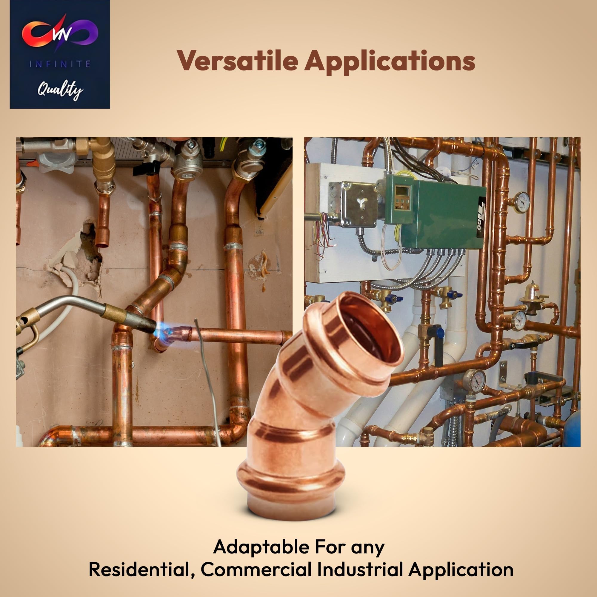 45 Degree Elbow Copper Fitting - 1” - 1/2" - 3/4" - Copper Elbow Cpvc Pipe Fitting - 45 Degree Copper Elbow Pipe For Plumbing & Heating Systems