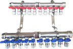 2 - 12 Loops Ball Valve Brass Pex Manifold 1" trunk for 1/2" Pex Tubing w/brackets