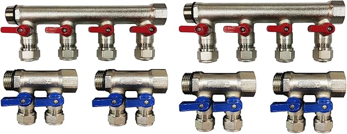 2 - 12 Loops Ball Valve Brass Pex Manifold 1" trunk for 1/2" Pex Tubing w/brackets