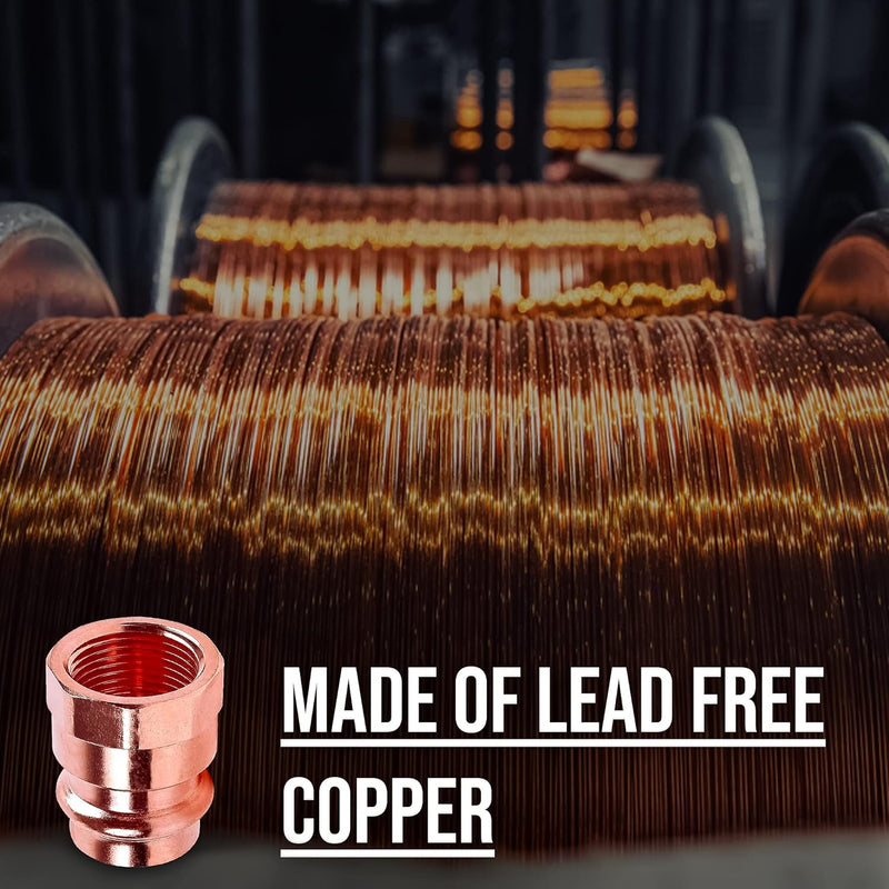 1/2" - 3/4" Copper Press Female Adapter –  FIP x Press LF ProPress Female NPT x Press Connection – Durable Adapter Pressure Copper Fitting for Commercial and Residential High-Pressure Systems