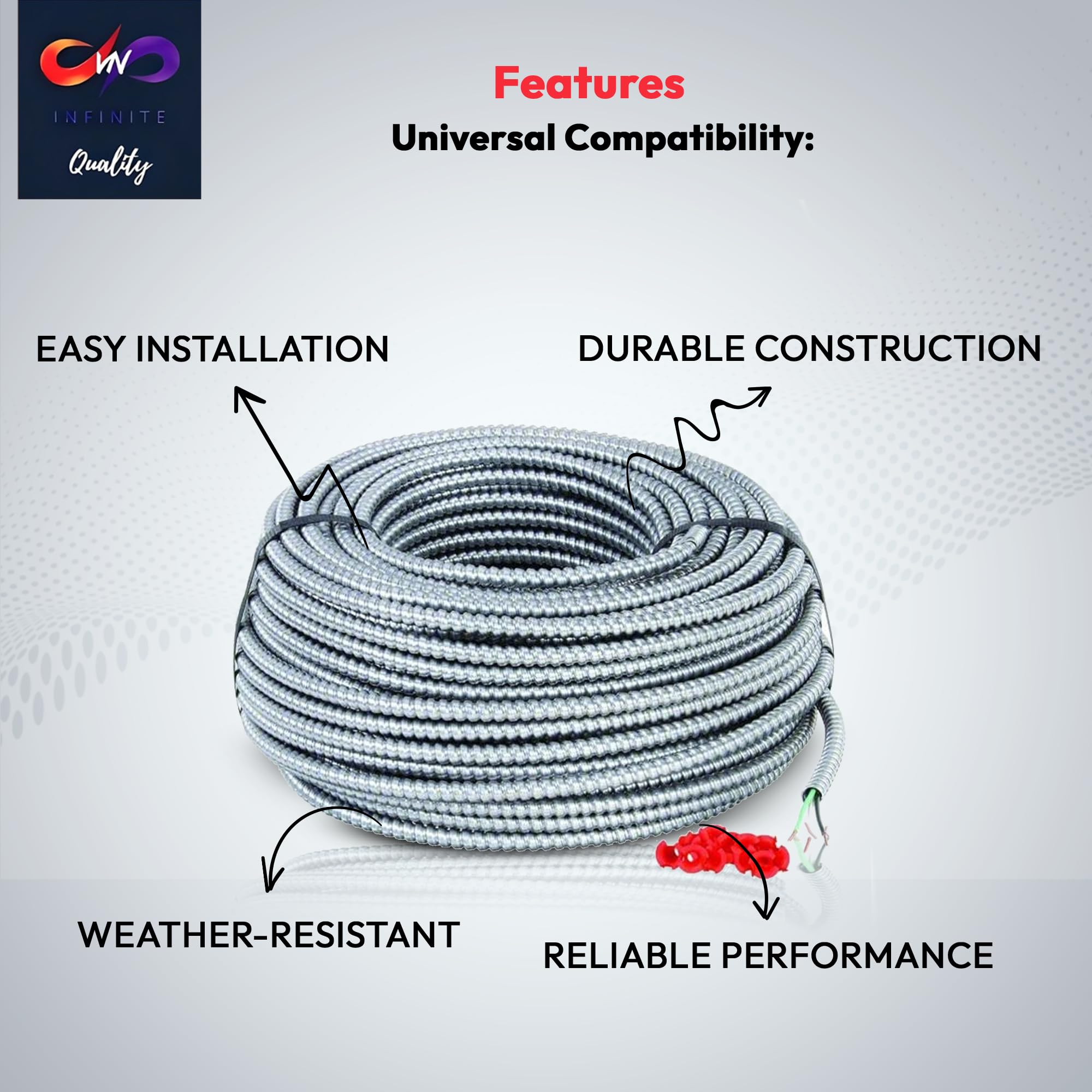 12/2 - 12/3 - Solid Metal Clad Cable with Ground Wire - MC Aluminium Armor and Stranded Copper Conductor