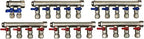 2 - 12 Loops Ball Valve Brass Pex Manifold 1" trunk for 1/2" Pex Tubing w/brackets