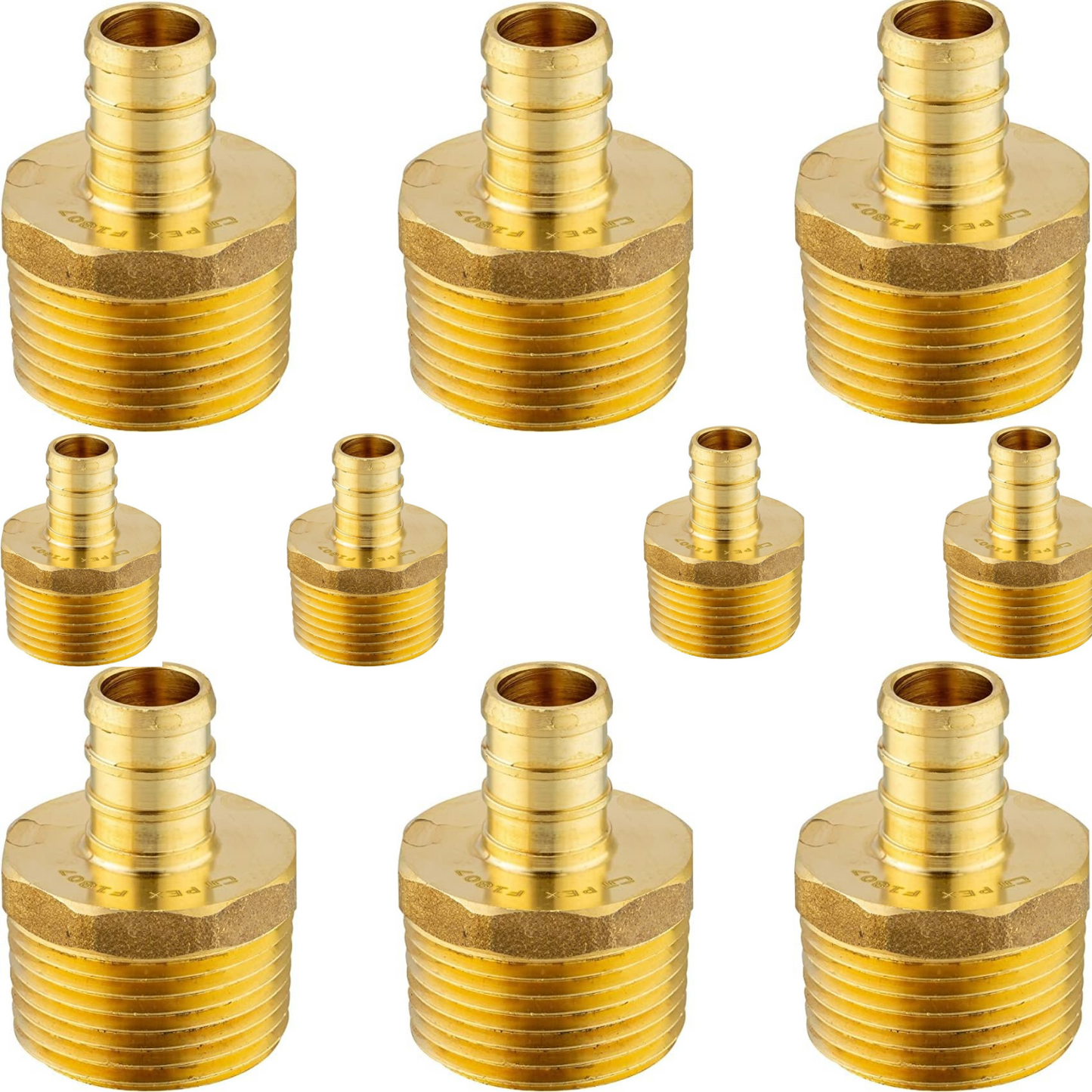 Pex 1/2" x 1/2" NPT Male Adapter Brass Crimp Fitting (Pack of 10)