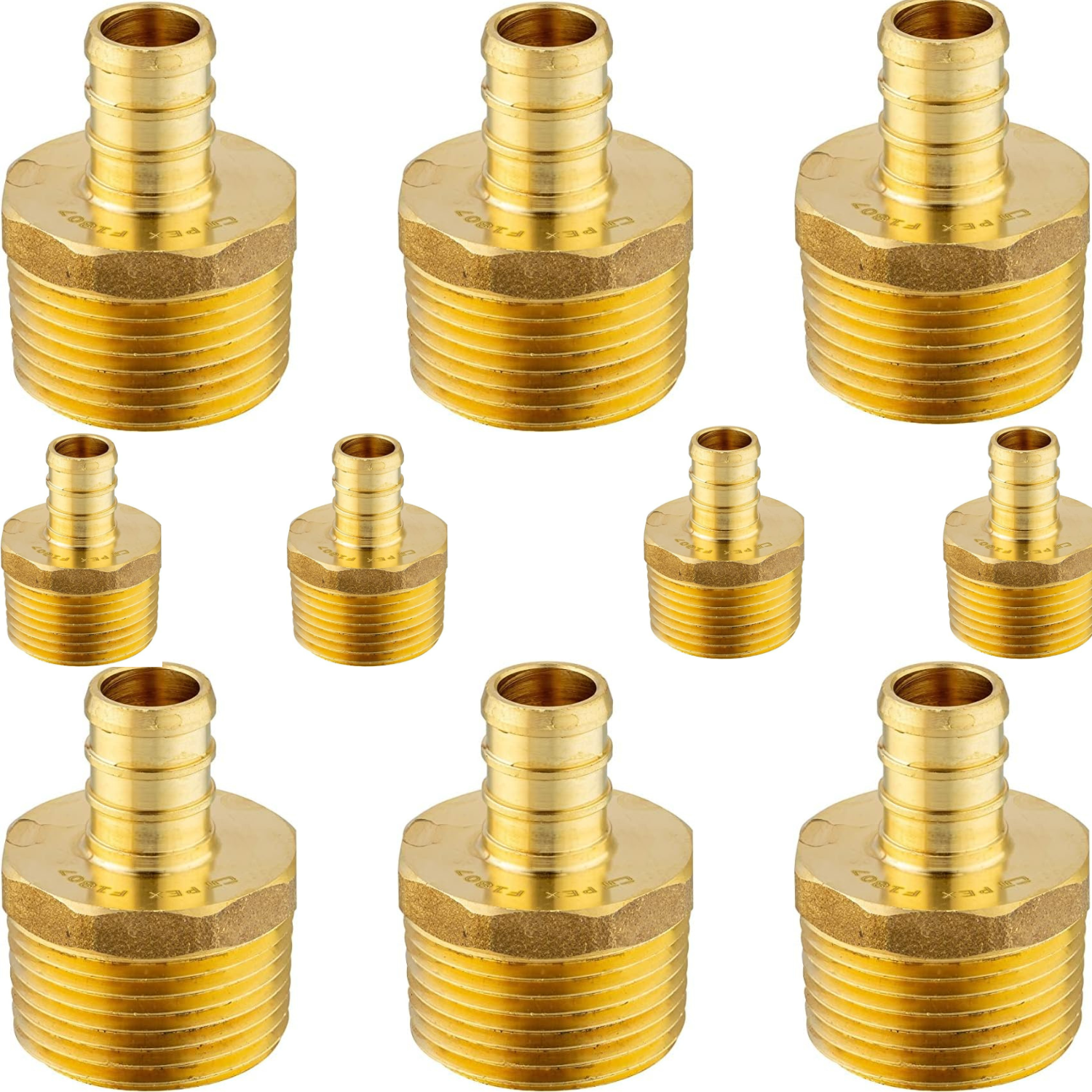 Pex 1/2" x 1/2" NPT Male Adapter Brass Crimp Fitting (Pack of 10)