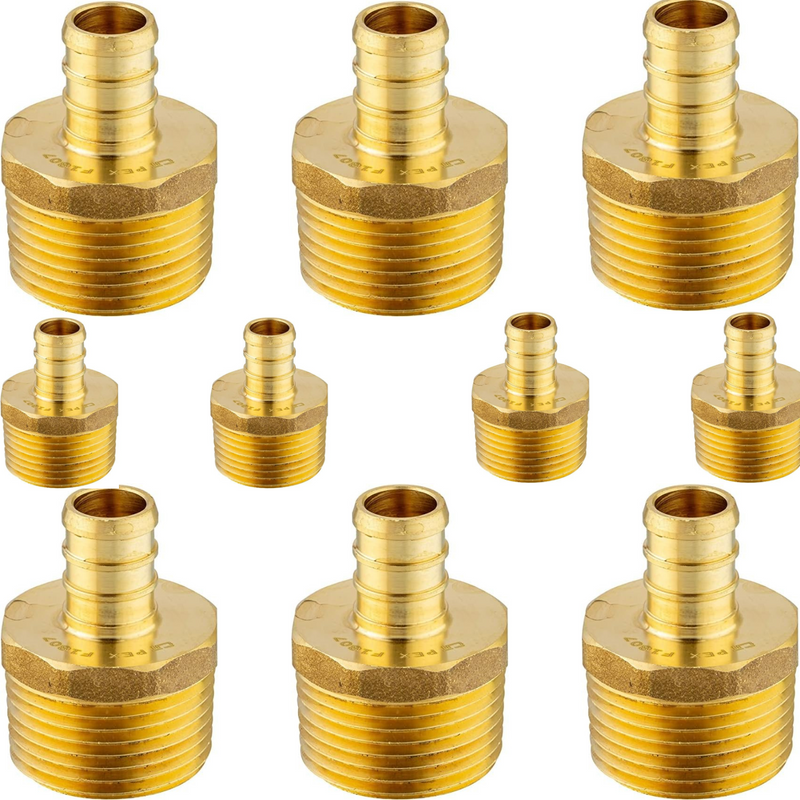 Pex 1/2" x 1/2" NPT Male Adapter Brass Crimp Fitting (Pack of 10)