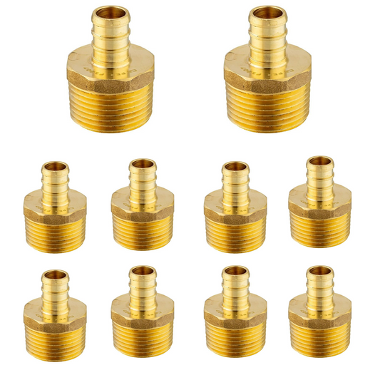Pex 1/2" x 1/2" NPT Male Adapter Brass Crimp Fitting (Pack of 10)