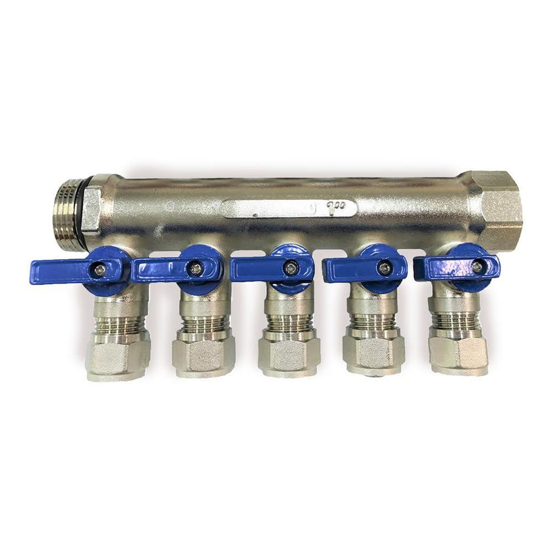 1/2" Plumbing PEX Manifolds 1" trunk w/ 1/2" Pex Ball Valves - 2 - 6 -Branch Radiant Heat Manifold - PEX Tubing Floor Heating Manifolds - Red or Blue Handles