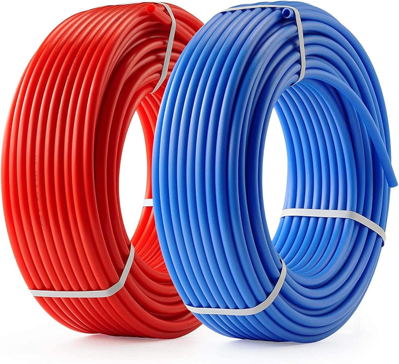 PEX A Tubing -2 Rolls of PEX A Tubing- 1/2" X 50 ft - 100 ft Blue and Red PEX Pipe - Non-Barrier Radiant Heating PEX Plumbing - For Cold and Hot Water Tubing (Type A)