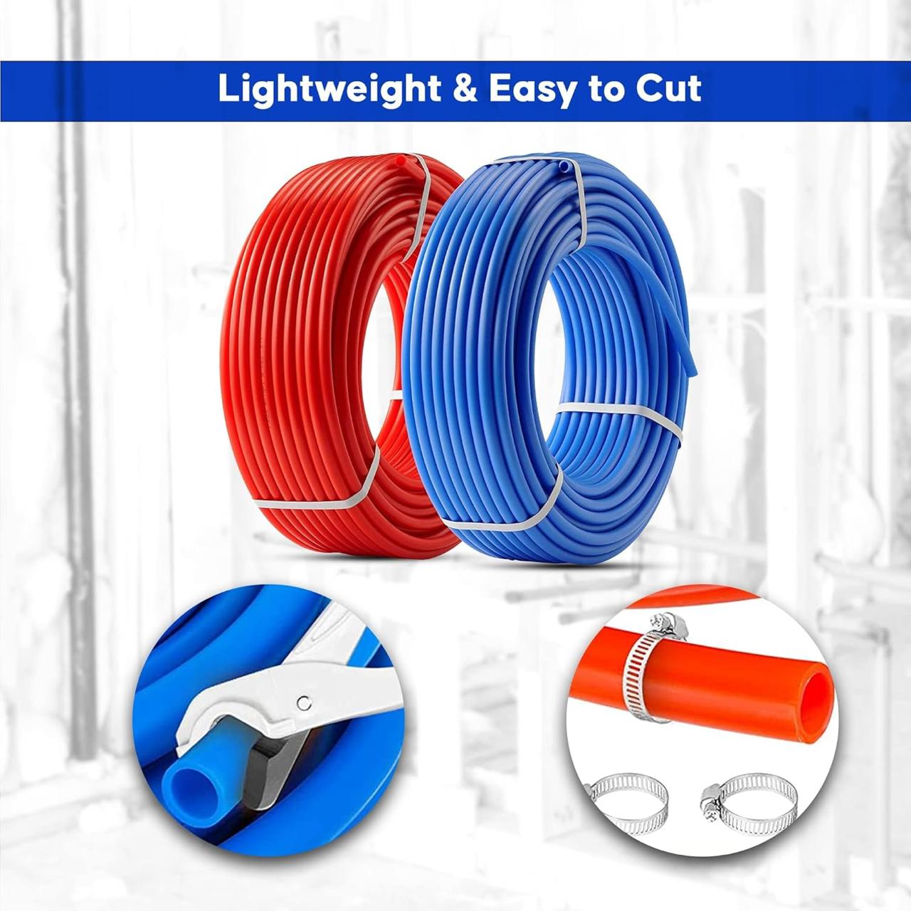 PEX A Tubing -2 Rolls of PEX A Tubing- 1/2" X 50 ft - 100 ft Blue and Red PEX Pipe - Non-Barrier Radiant Heating PEX Plumbing - For Cold and Hot Water Tubing (Type A)