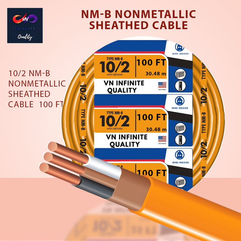10/2 NMB Cable 25ft - 50ft - 75ft - 100ft - 250ft Coil Non-Metallic Residential Indoor Wire Equivalent to Romex