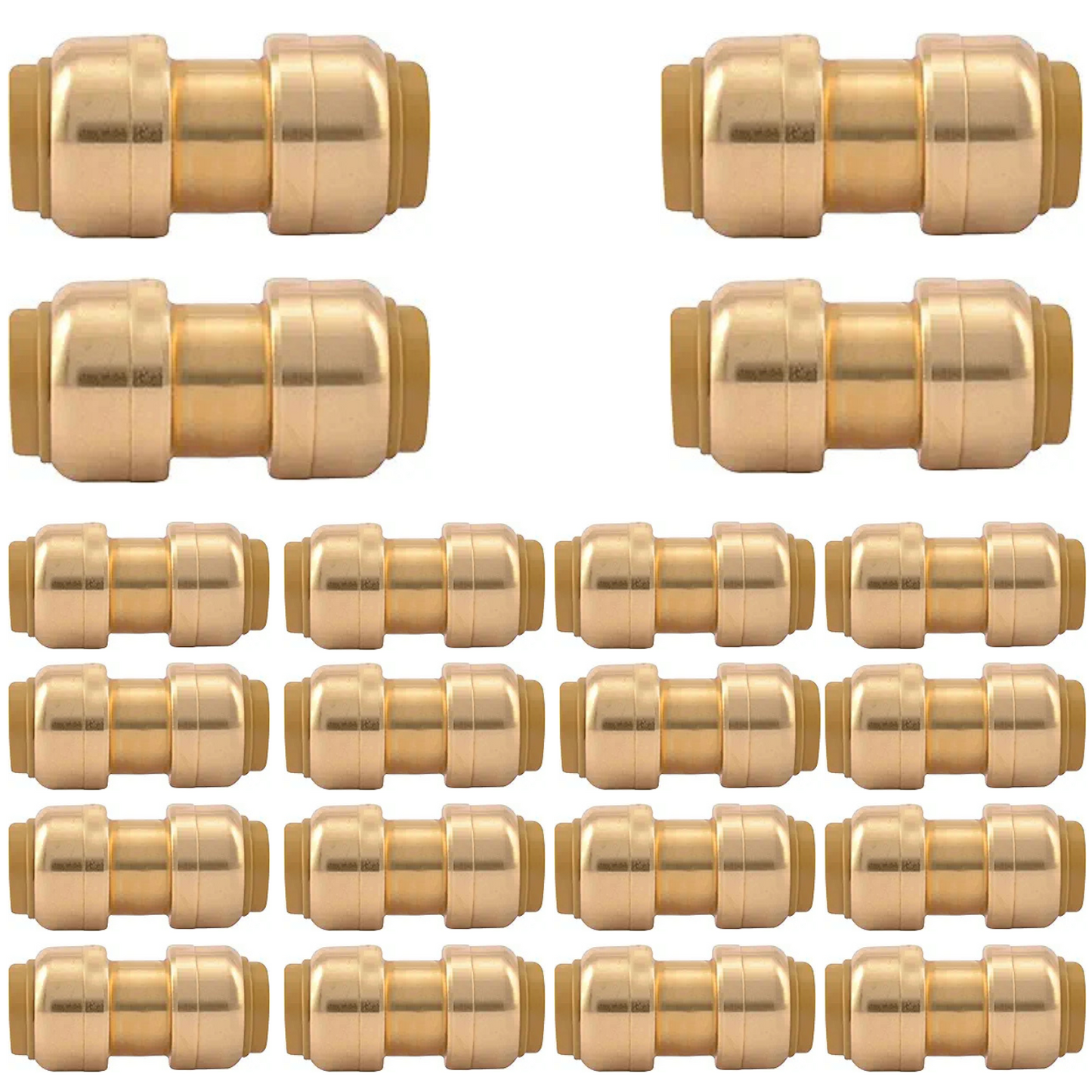 1/2" x 1/2" - 3/4" x 3/4" Pushfit Straight Coupling, PEX Brass Push-fit Coupling, Straight Coupling Push-Fit Fitting to Connect Pex, Push-to-Connect Plumbing Fittings for PEX, Copper, CPVC