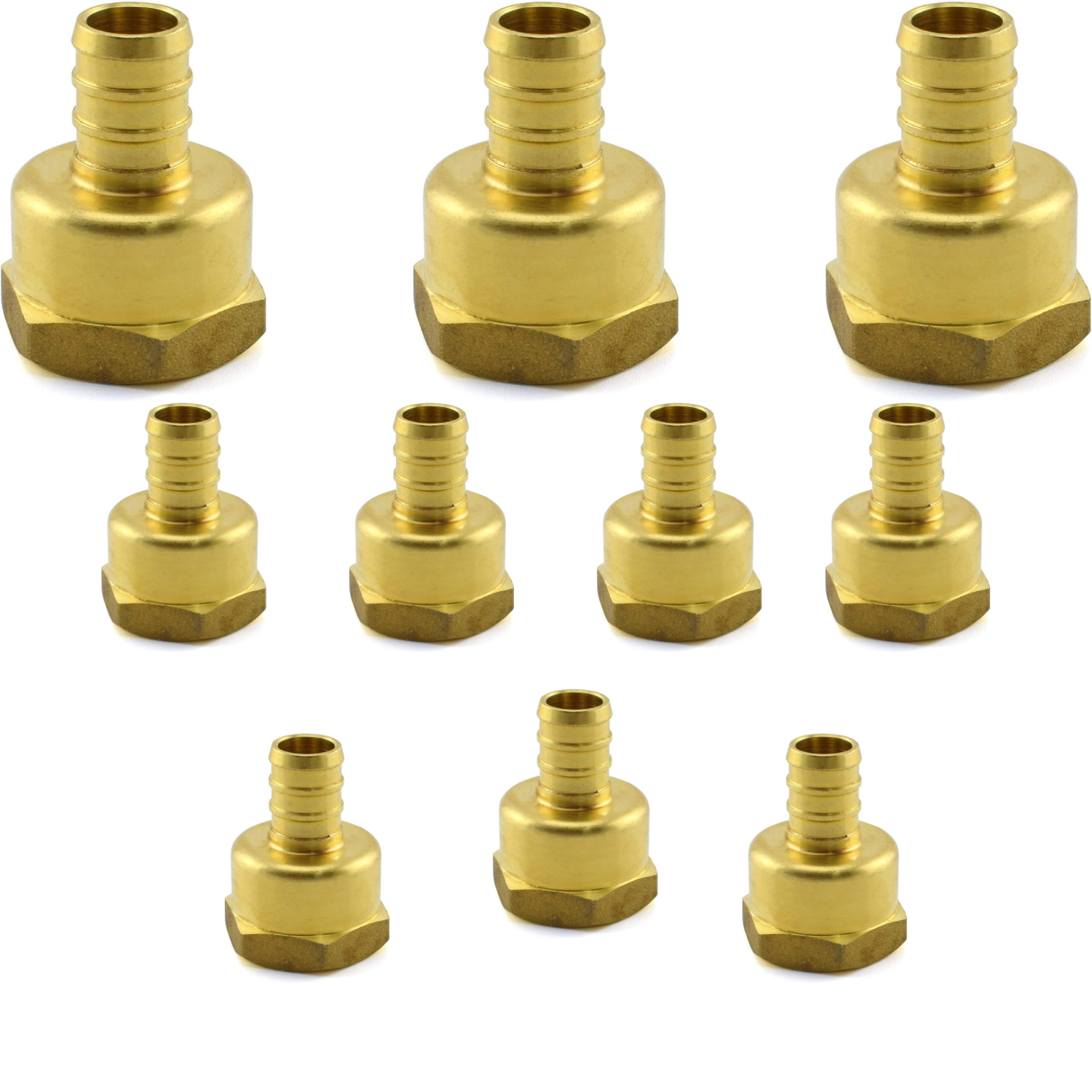 1/2" PEX to 1/2" NPT Female Thread Pipe Fitting Lead-Free Brass Barb Crimp Pipe Straight Coupling Adapter (Pack of 10)
