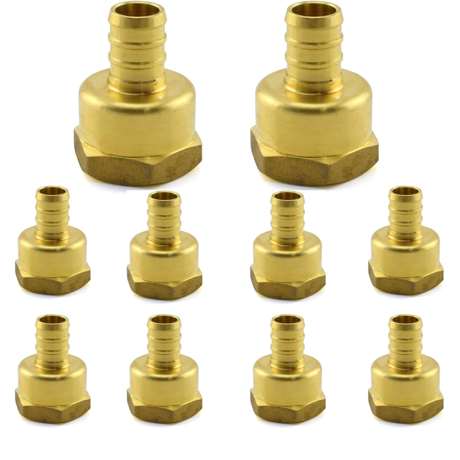 1/2" PEX to 1/2" NPT Female Thread Pipe Fitting Lead-Free Brass Barb Crimp Pipe Straight Coupling Adapter (Pack of 10)