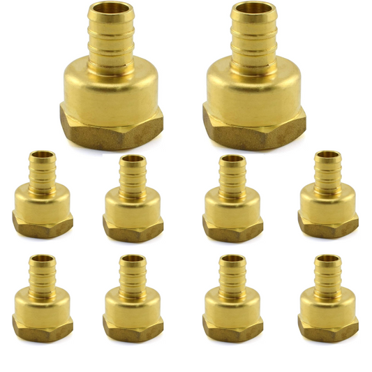 1/2" PEX to 1/2" NPT Female Thread Pipe Fitting Lead-Free Brass Barb Crimp Pipe Straight Coupling Adapter (Pack of 10)
