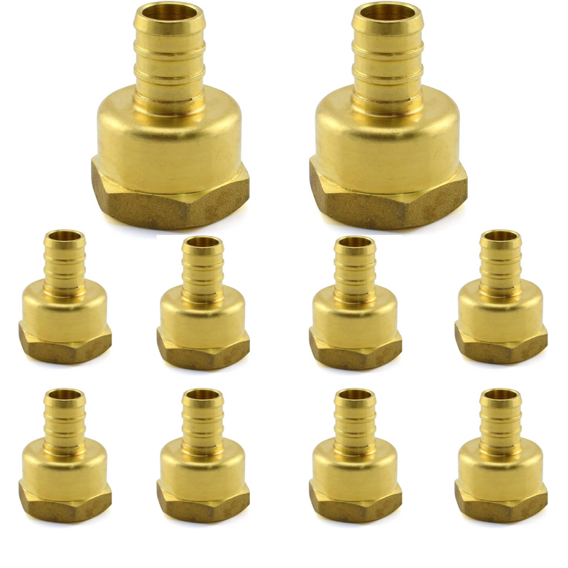 1/2" PEX to 1/2" NPT Female Thread Pipe Fitting Lead-Free Brass Barb Crimp Pipe Straight Coupling Adapter (Pack of 10)